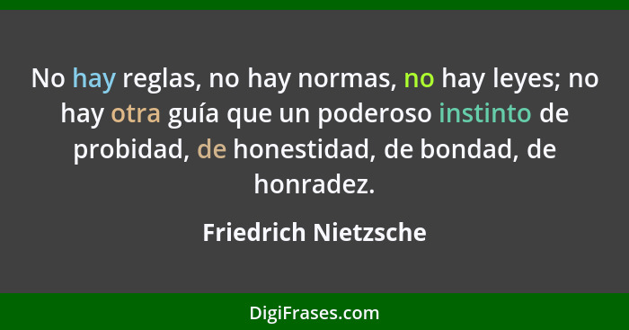 No hay reglas, no hay normas, no hay leyes; no hay otra guía que un poderoso instinto de probidad, de honestidad, de bondad, de... - Friedrich Nietzsche