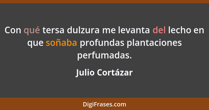 Con qué tersa dulzura me levanta del lecho en que soñaba profundas plantaciones perfumadas.... - Julio Cortázar