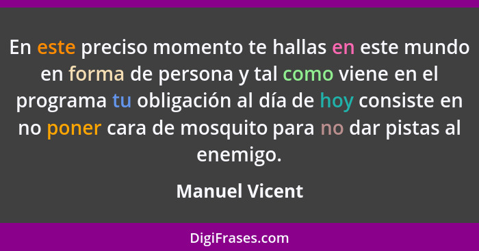 En este preciso momento te hallas en este mundo en forma de persona y tal como viene en el programa tu obligación al día de hoy consis... - Manuel Vicent