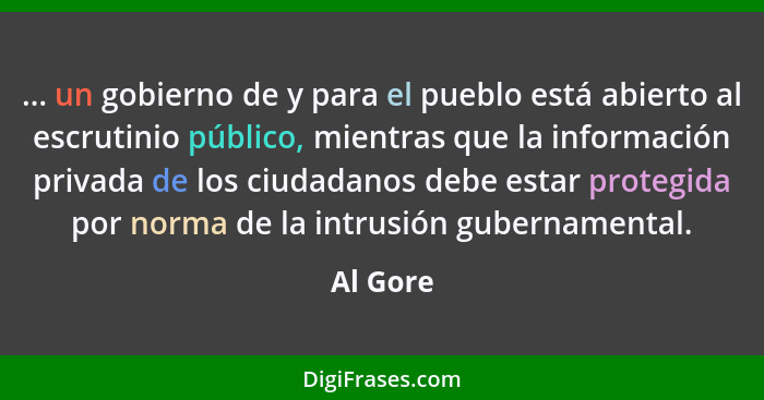 ... un gobierno de y para el pueblo está abierto al escrutinio público, mientras que la información privada de los ciudadanos debe estar pro... - Al Gore