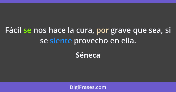 Fácil se nos hace la cura, por grave que sea, si se siente provecho en ella.... - Séneca