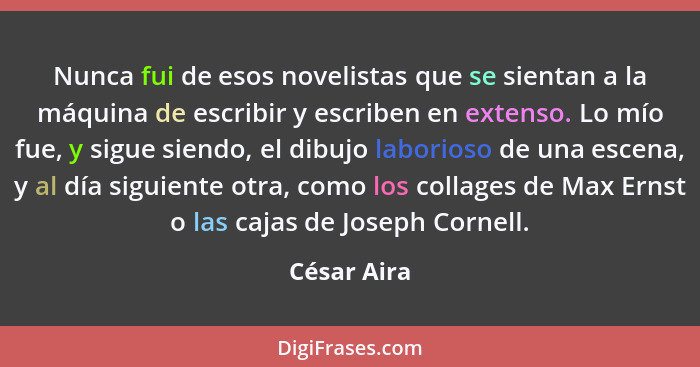 Nunca fui de esos novelistas que se sientan a la máquina de escribir y escriben en extenso. Lo mío fue, y sigue siendo, el dibujo laborio... - César Aira