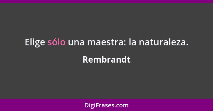 Elige sólo una maestra: la naturaleza.... - Rembrandt