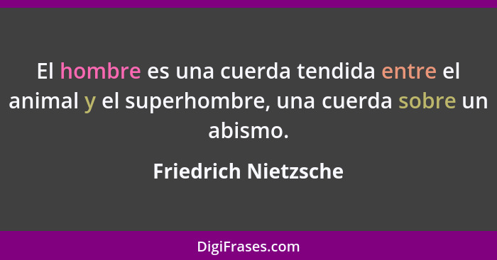 El hombre es una cuerda tendida entre el animal y el superhombre, una cuerda sobre un abismo.... - Friedrich Nietzsche