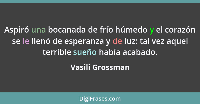 Aspiró una bocanada de frío húmedo y el corazón se le llenó de esperanza y de luz: tal vez aquel terrible sueño había acabado.... - Vasili Grossman