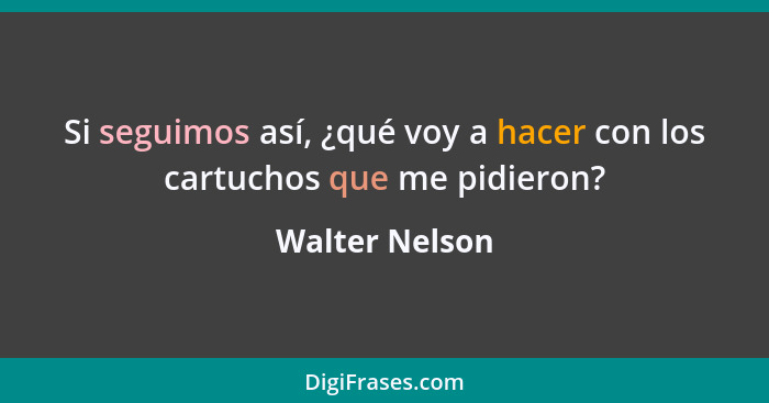 Si seguimos así, ¿qué voy a hacer con los cartuchos que me pidieron?... - Walter Nelson