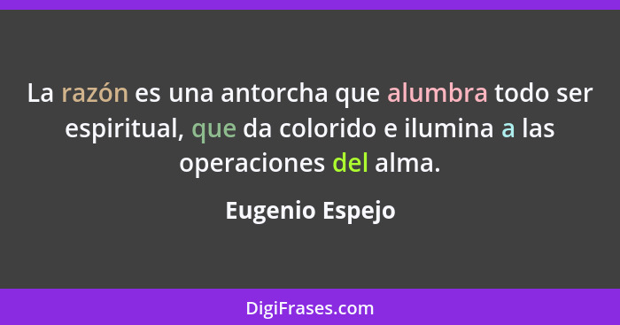 La razón es una antorcha que alumbra todo ser espiritual, que da colorido e ilumina a las operaciones del alma.... - Eugenio Espejo