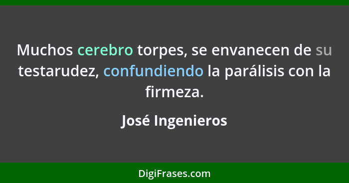 Muchos cerebro torpes, se envanecen de su testarudez, confundiendo la parálisis con la firmeza.... - José Ingenieros