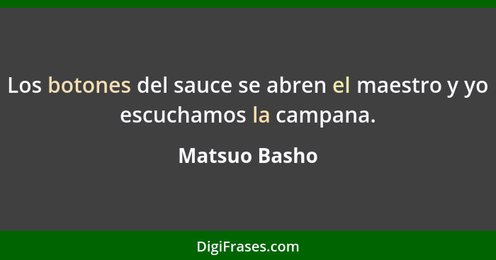 Los botones del sauce se abren el maestro y yo escuchamos la campana.... - Matsuo Basho