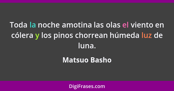 Toda la noche amotina las olas el viento en cólera y los pinos chorrean húmeda luz de luna.... - Matsuo Basho