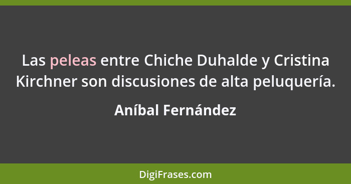 Las peleas entre Chiche Duhalde y Cristina Kirchner son discusiones de alta peluquería.... - Aníbal Fernández