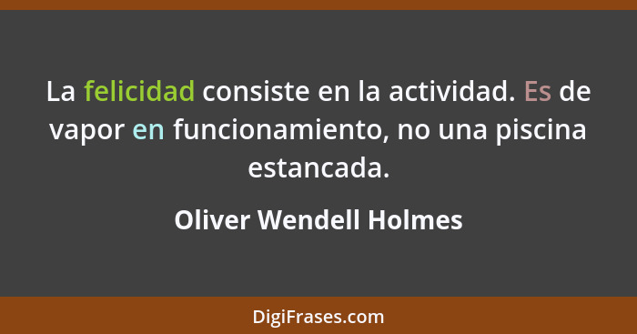 La felicidad consiste en la actividad. Es de vapor en funcionamiento, no una piscina estancada.... - Oliver Wendell Holmes