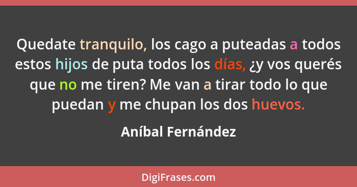 Quedate tranquilo, los cago a puteadas a todos estos hijos de puta todos los días, ¿y vos querés que no me tiren? Me van a tirar to... - Aníbal Fernández