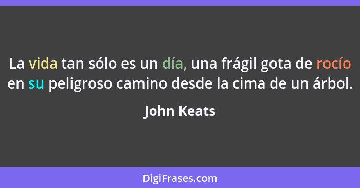 La vida tan sólo es un día, una frágil gota de rocío en su peligroso camino desde la cima de un árbol.... - John Keats