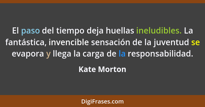 El paso del tiempo deja huellas ineludibles. La fantástica, invencible sensación de la juventud se evapora y llega la carga de la respon... - Kate Morton