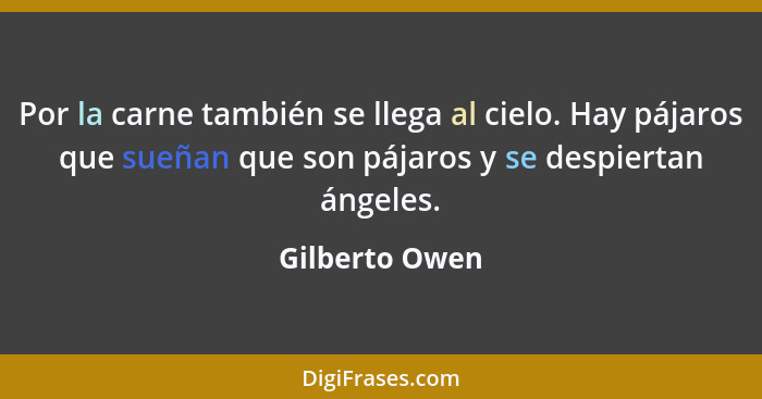 Por la carne también se llega al cielo. Hay pájaros que sueñan que son pájaros y se despiertan ángeles.... - Gilberto Owen