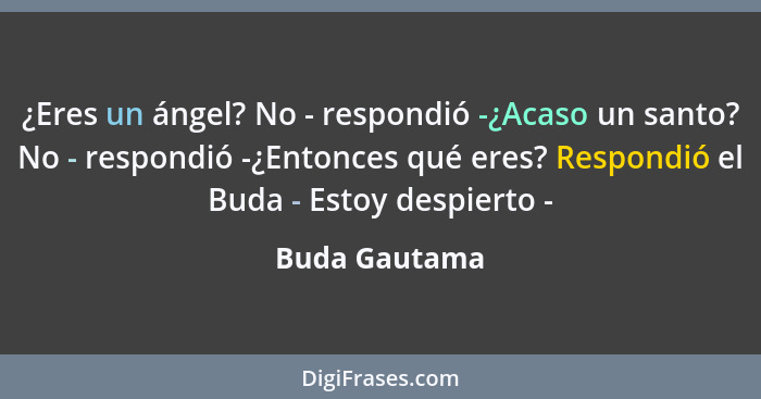 ¿Eres un ángel? No - respondió -¿Acaso un santo? No - respondió -¿Entonces qué eres? Respondió el Buda - Estoy despierto -... - Buda Gautama