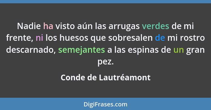 Nadie ha visto aún las arrugas verdes de mi frente, ni los huesos que sobresalen de mi rostro descarnado, semejantes a las espi... - Conde de Lautréamont