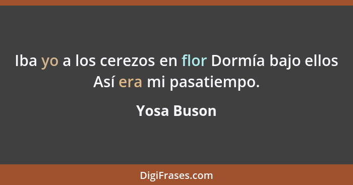 Iba yo a los cerezos en flor Dormía bajo ellos Así era mi pasatiempo.... - Yosa Buson