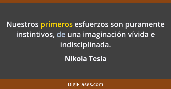 Nuestros primeros esfuerzos son puramente instintivos, de una imaginación vívida e indisciplinada.... - Nikola Tesla