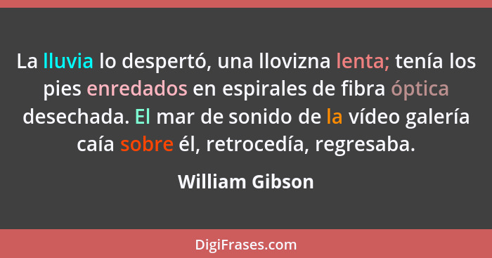 La lluvia lo despertó, una llovizna lenta; tenía los pies enredados en espirales de fibra óptica desechada. El mar de sonido de la ví... - William Gibson