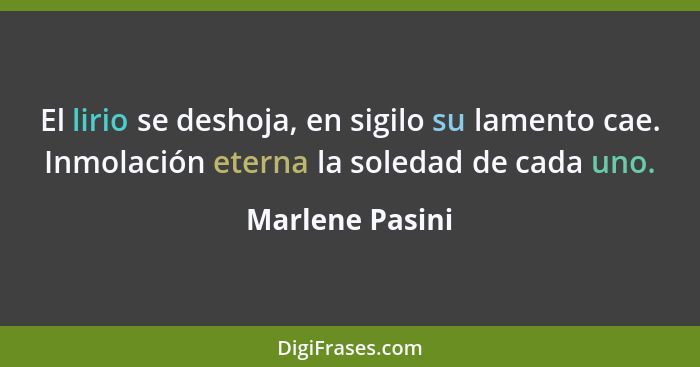 El lirio se deshoja, en sigilo su lamento cae. Inmolación eterna la soledad de cada uno.... - Marlene Pasini