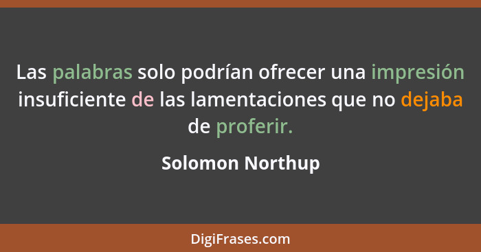 Las palabras solo podrían ofrecer una impresión insuficiente de las lamentaciones que no dejaba de proferir.... - Solomon Northup