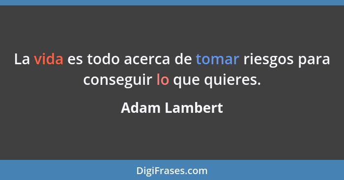 La vida es todo acerca de tomar riesgos para conseguir lo que quieres.... - Adam Lambert