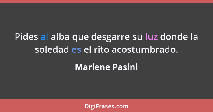 Pides al alba que desgarre su luz donde la soledad es el rito acostumbrado.... - Marlene Pasini