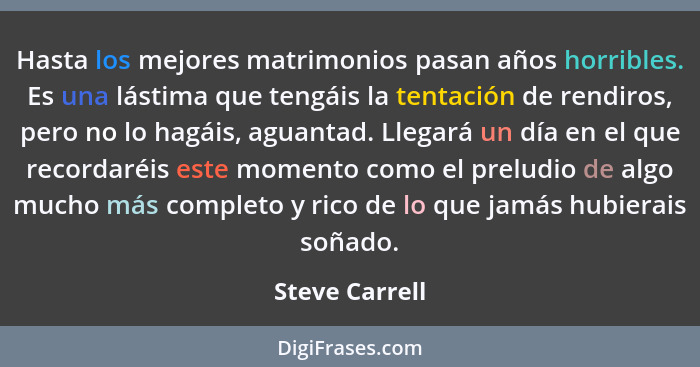 Hasta los mejores matrimonios pasan años horribles. Es una lástima que tengáis la tentación de rendiros, pero no lo hagáis, aguantad.... - Steve Carrell