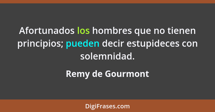 Afortunados los hombres que no tienen principios; pueden decir estupideces con solemnidad.... - Remy de Gourmont