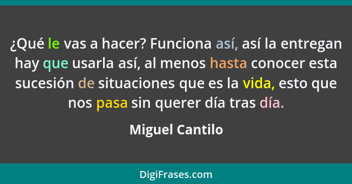 ¿Qué le vas a hacer? Funciona así, así la entregan hay que usarla así, al menos hasta conocer esta sucesión de situaciones que es la... - Miguel Cantilo