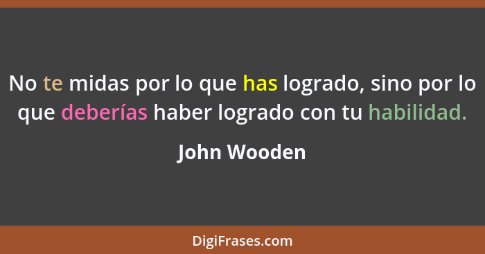 No te midas por lo que has logrado, sino por lo que deberías haber logrado con tu habilidad.... - John Wooden