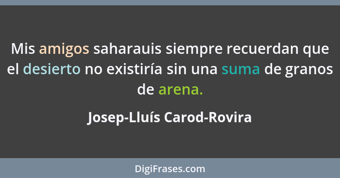 Mis amigos saharauis siempre recuerdan que el desierto no existiría sin una suma de granos de arena.... - Josep-Lluís Carod-Rovira