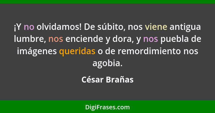 ¡Y no olvidamos! De súbito, nos viene antigua lumbre, nos enciende y dora, y nos puebla de imágenes queridas o de remordimiento nos ago... - César Brañas