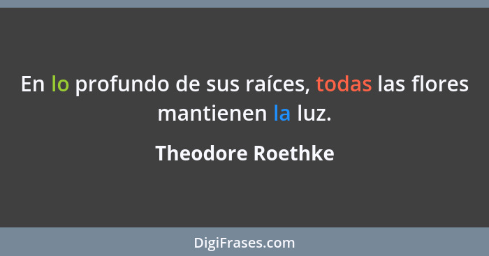 En lo profundo de sus raíces, todas las flores mantienen la luz.... - Theodore Roethke