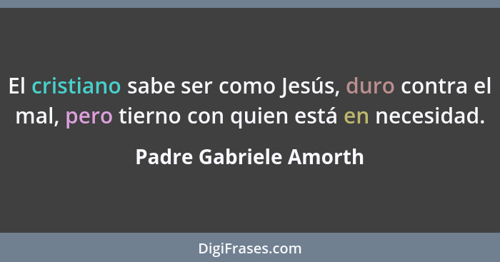 El cristiano sabe ser como Jesús, duro contra el mal, pero tierno con quien está en necesidad.... - Padre Gabriele Amorth