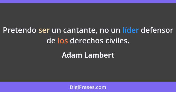 Pretendo ser un cantante, no un líder defensor de los derechos civiles.... - Adam Lambert
