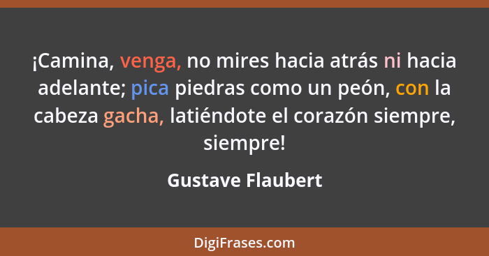 ¡Camina, venga, no mires hacia atrás ni hacia adelante; pica piedras como un peón, con la cabeza gacha, latiéndote el corazón siemp... - Gustave Flaubert