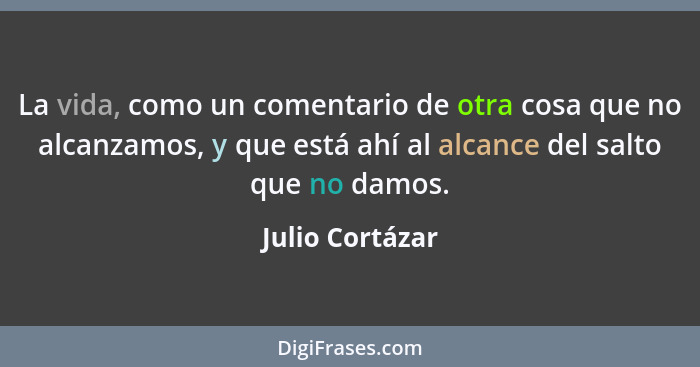 La vida, como un comentario de otra cosa que no alcanzamos, y que está ahí al alcance del salto que no damos.... - Julio Cortázar