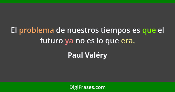 El problema de nuestros tiempos es que el futuro ya no es lo que era.... - Paul Valéry