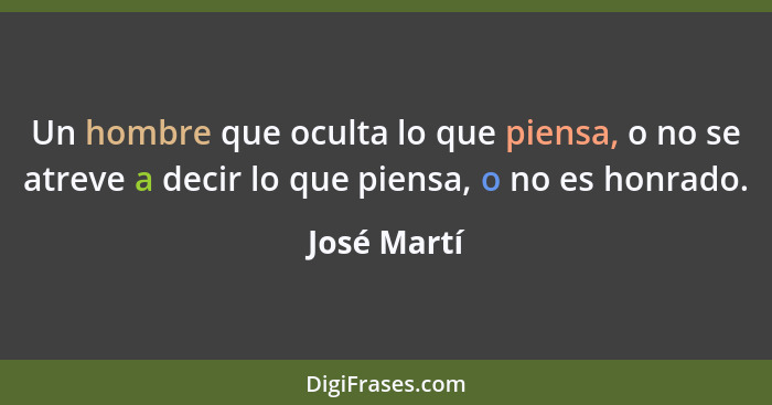 Un hombre que oculta lo que piensa, o no se atreve a decir lo que piensa, o no es honrado.... - José Martí