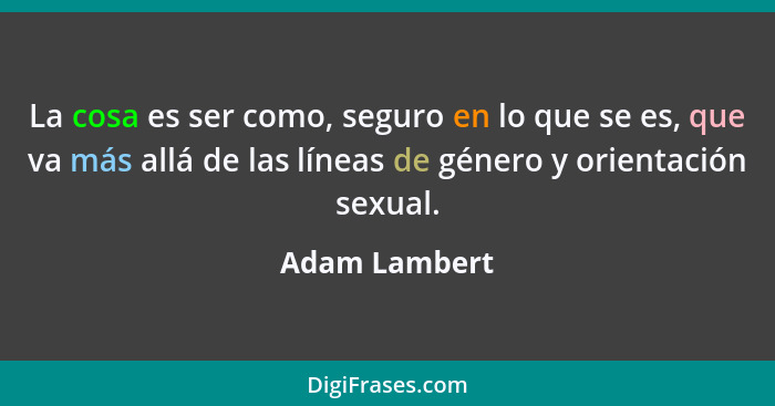 La cosa es ser como, seguro en lo que se es, que va más allá de las líneas de género y orientación sexual.... - Adam Lambert