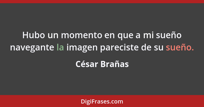 Hubo un momento en que a mi sueño navegante la imagen pareciste de su sueño.... - César Brañas