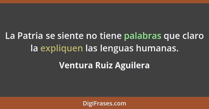 La Patria se siente no tiene palabras que claro la expliquen las lenguas humanas.... - Ventura Ruiz Aguilera