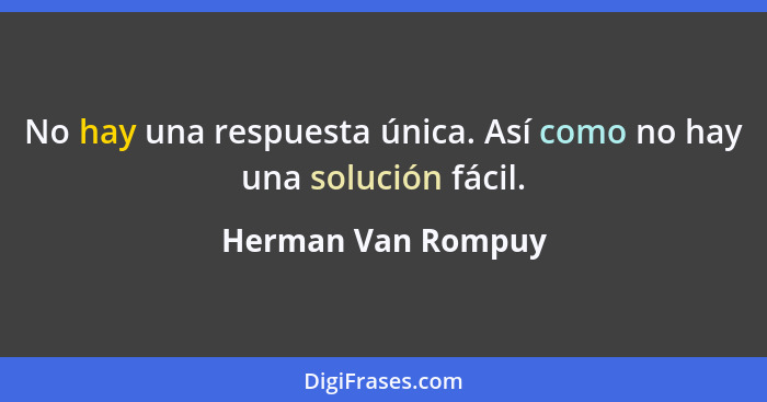 No hay una respuesta única. Así como no hay una solución fácil.... - Herman Van Rompuy