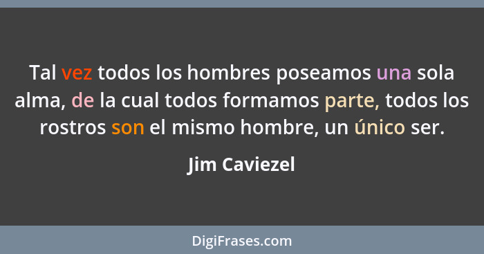 Tal vez todos los hombres poseamos una sola alma, de la cual todos formamos parte, todos los rostros son el mismo hombre, un único ser.... - Jim Caviezel