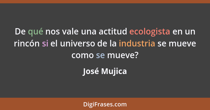 De qué nos vale una actitud ecologista en un rincón si el universo de la industria se mueve como se mueve?... - José Mujica