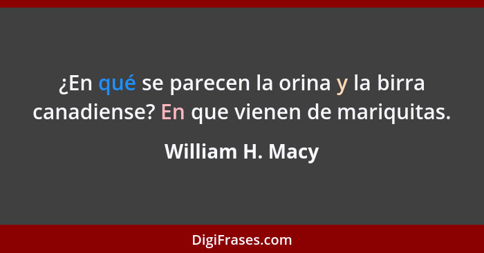 ¿En qué se parecen la orina y la birra canadiense? En que vienen de mariquitas.... - William H. Macy