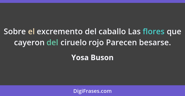 Sobre el excremento del caballo Las flores que cayeron del ciruelo rojo Parecen besarse.... - Yosa Buson